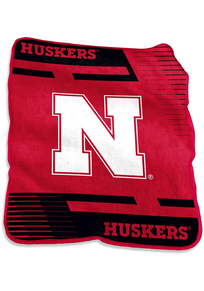 Nebraska Cornhuskers Red Logo Brands Stripe Raschel Throw Blanket