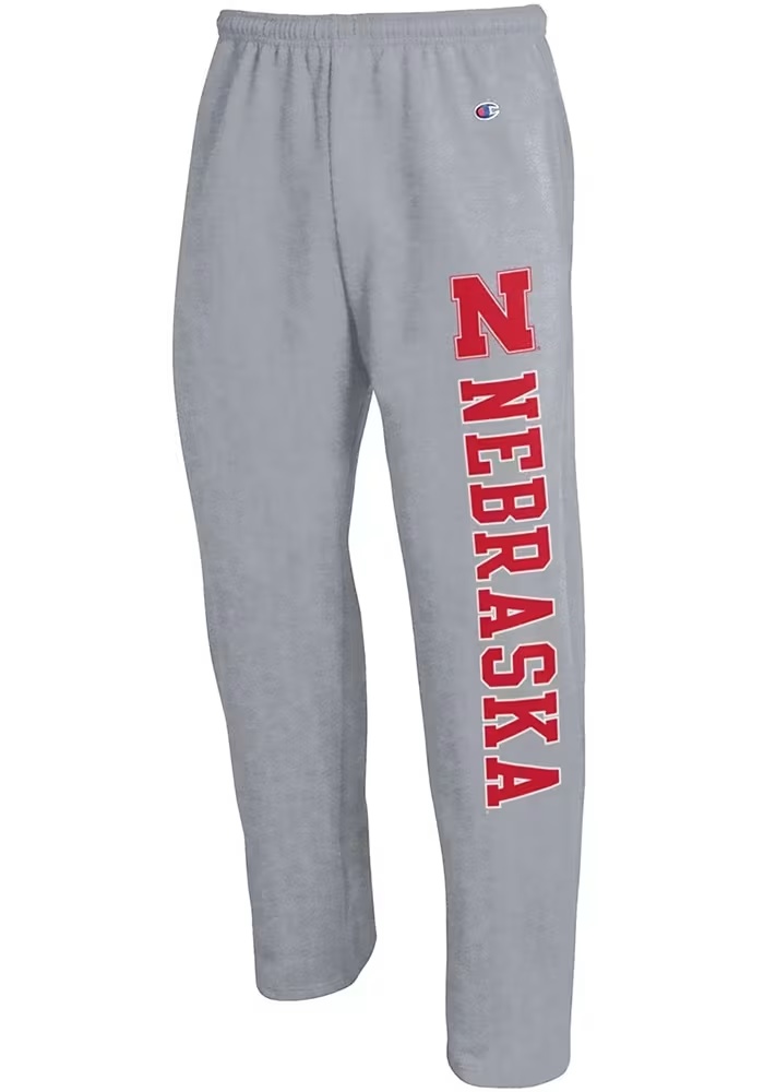 Mens Nebraska Cornhuskers Grey Champion Open Bottom Sweatpants