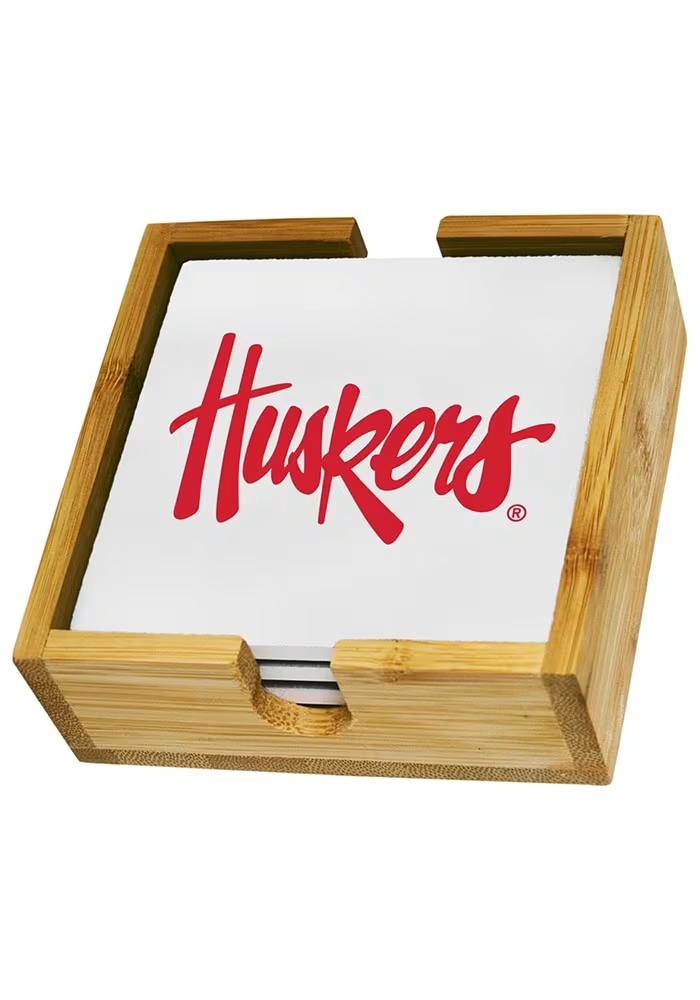 Red Nebraska Cornhuskers Set In Wood Caddy Coaster - Official Big Ten ...