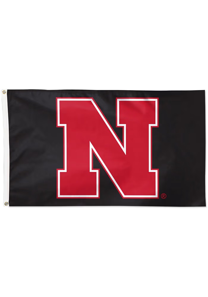 Black Nebraska Cornhuskers black Silk Screen Grommet Flag