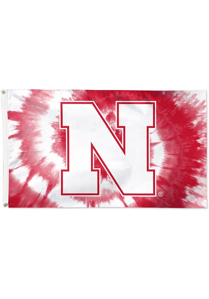 Red Nebraska Cornhuskers tie dye Silk Screen Grommet Flag