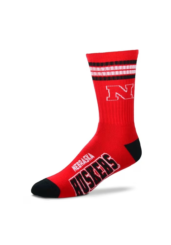 Duece Four Stripe Nebraska Cornhuskers Mens Crew Socks - Red