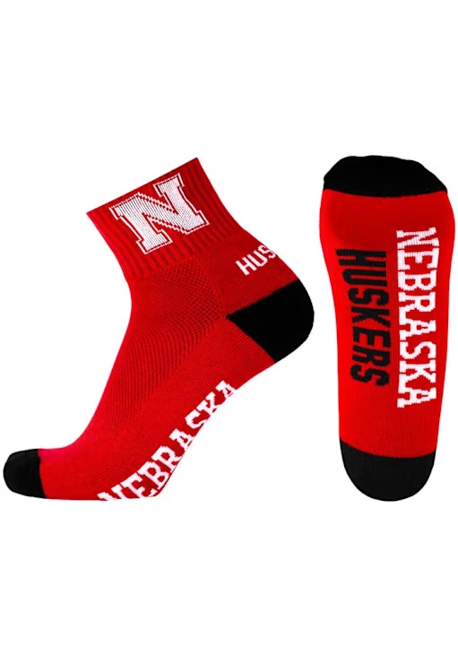 Logo Nebraska Cornhuskers Mens Quarter Socks - Red