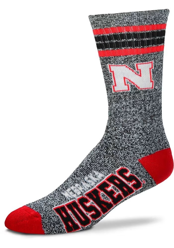 Marbled 4 Stripe Deuce Nebraska Cornhuskers Mens Crew Socks - Grey