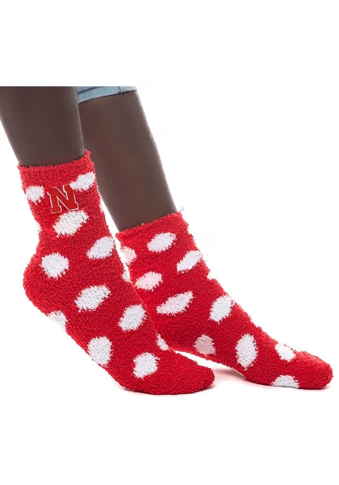 Fuzzy Dot Nebraska Cornhuskers Womens Quarter Socks - Red
