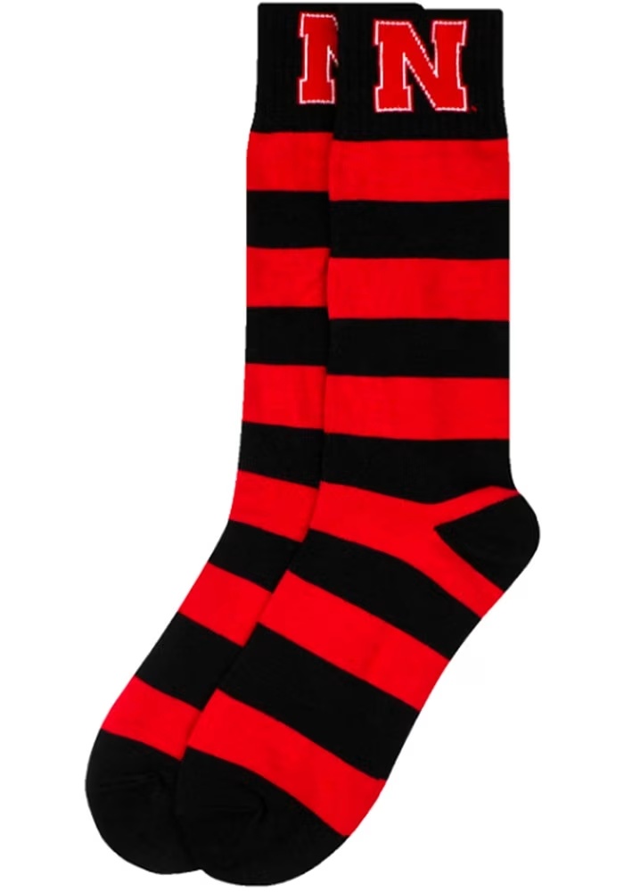 Striped Design Nebraska Cornhuskers Mens Dress Socks - Red