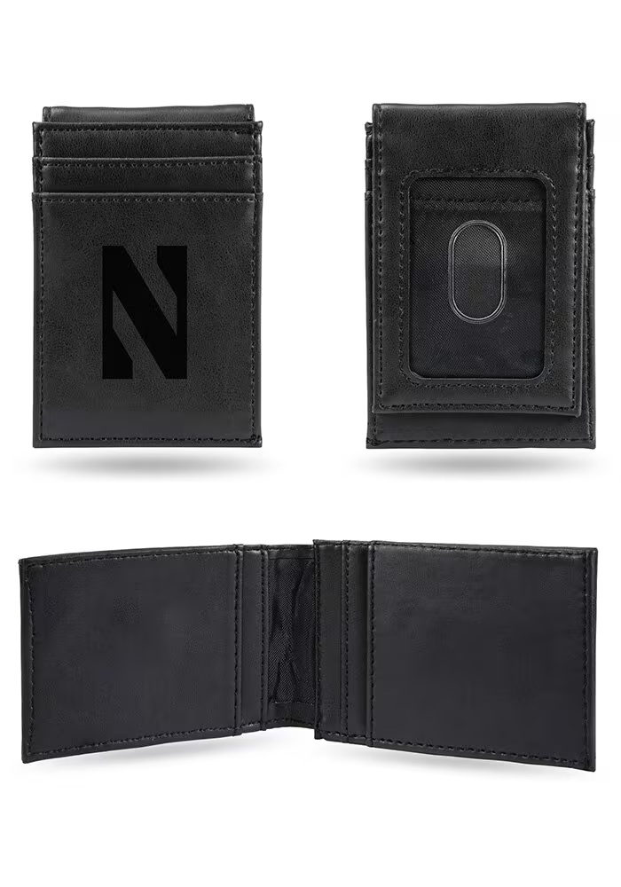 Laser Engraved Northwestern Wildcats Mens Bifold Wallet - Black