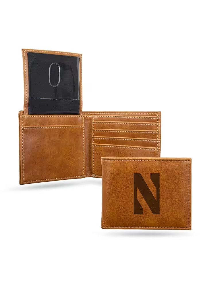 2x Champs Embossed Leather Northwestern Wildcats Mens Trifold Wallet - Brown