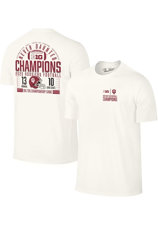 Indiana Hoosiers 2025 Big Ten Football Champions Score Short Sleeve T Shirt - Ivory