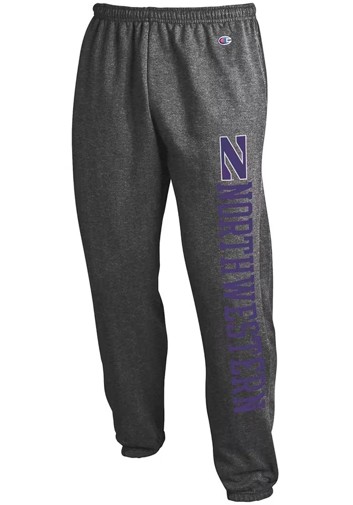 Mens Northwestern Wildcats Charcoal Champion Powerblend Closed Bottom Sweatpants