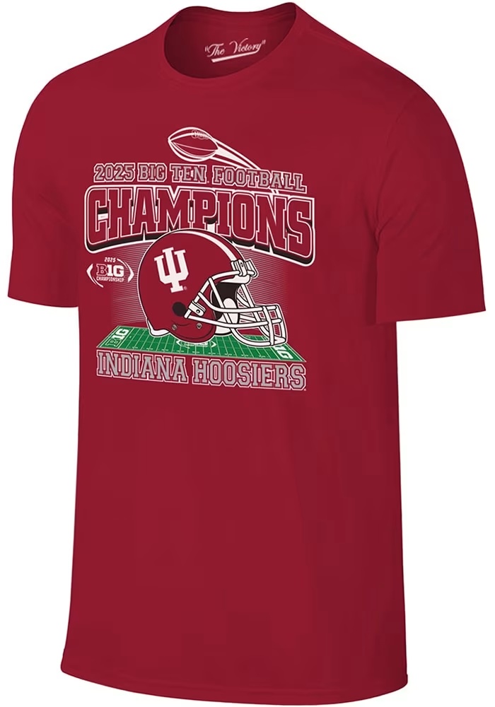 Indiana Hoosiers 2025 Big Ten Football Champions Short Sleeve T Shirt - Crimson