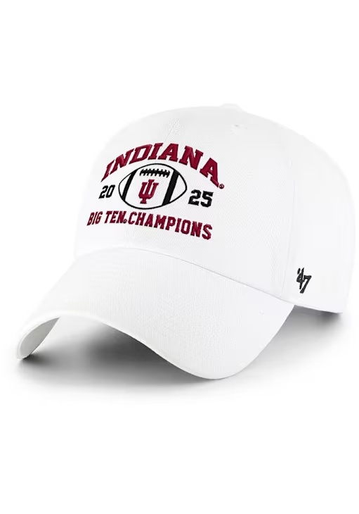 47 White Indiana Hoosiers 2025 Big Ten Football Champs Event Clean Up Adjustable Hat
