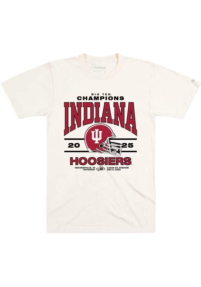 Indiana Hoosiers White Homefield 2025 Big Ten Football Champions Short Sleeve T Shirt