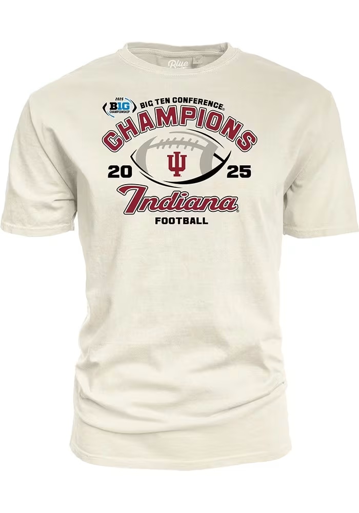 Indiana Hoosiers Ivory Blue 84 2025 Big Ten Football Champions Short Sleeve T-Shirt