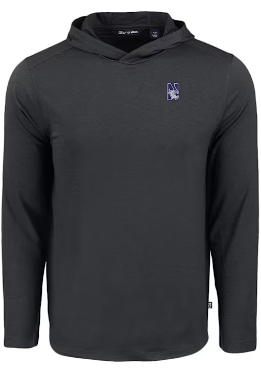 Mens Northwestern Wildcats Black Cutter and Buck Coastline Eco Hooded Sweatshirt
