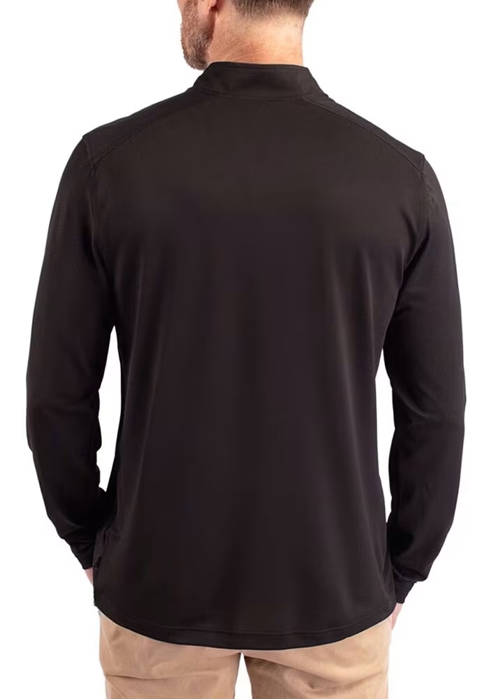 Mens Northwestern Wildcats Black Cutter and Buck Virtue Eco Pique Qtr Zip