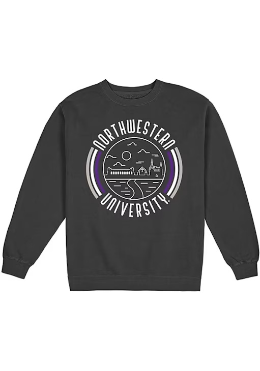 Mens Northwestern Wildcats Black Uscape Fleece Crew Sweatshirt