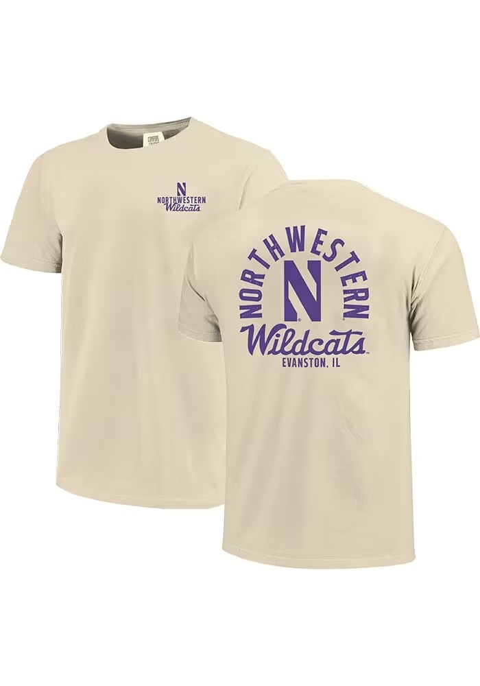 Northwestern Wildcats Ivory  Mascot Overlay Short Sleeve T Shirt