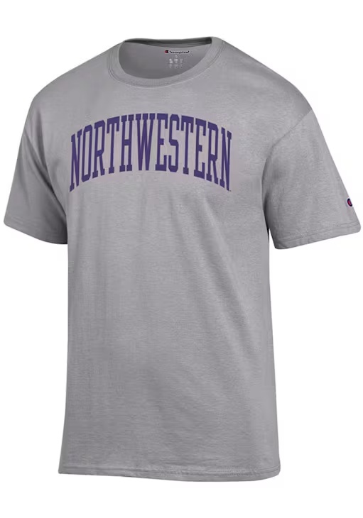 Northwestern Wildcats Grey Champion Arch Name Short Sleeve T Shirt