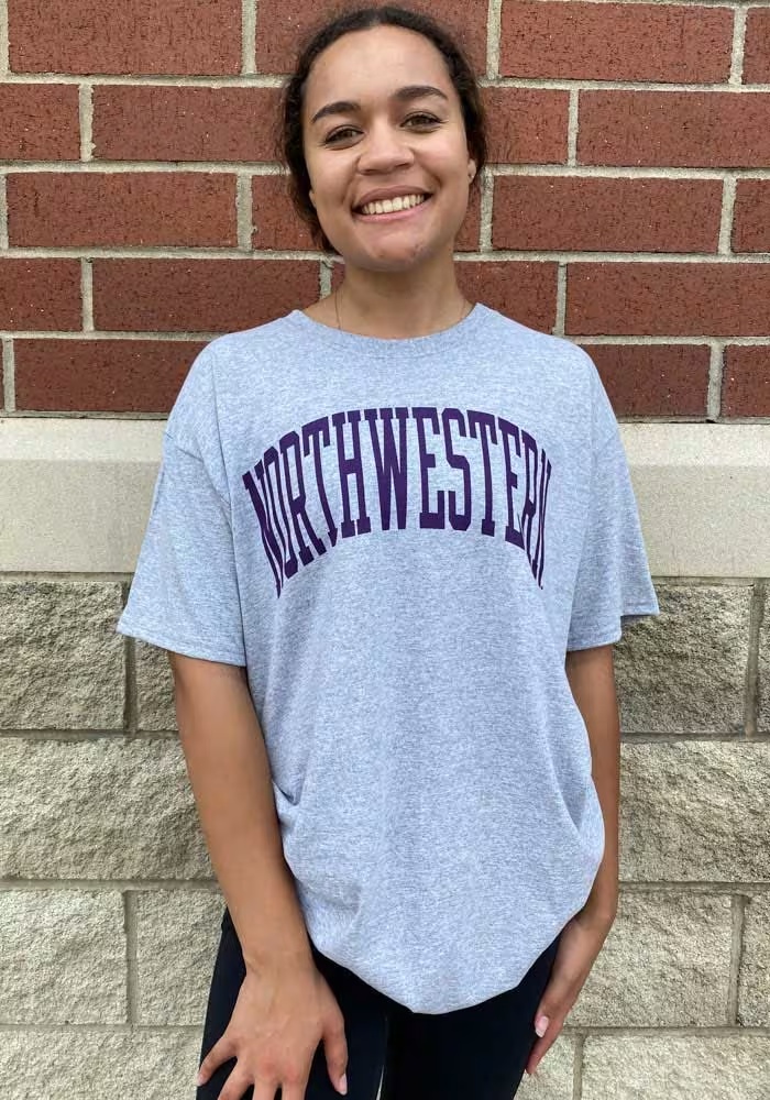 Northwestern Wildcats Grey Champion Arch Name Short Sleeve T Shirt