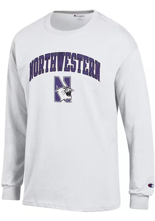 Mens Northwestern Wildcats White Champion Arch Mascot Tee
