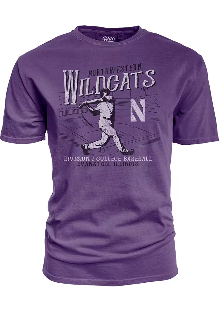 Northwestern Wildcats Purple Blue 84 Big Ten Baseball Short Sleeve T Shirt