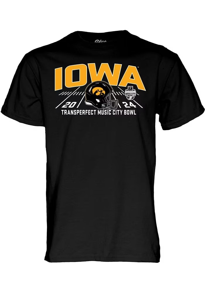 Iowa Hawkeyes Black Blue 84 Football 2024 Music City Bowl Bound Short Sleeve T Shirt