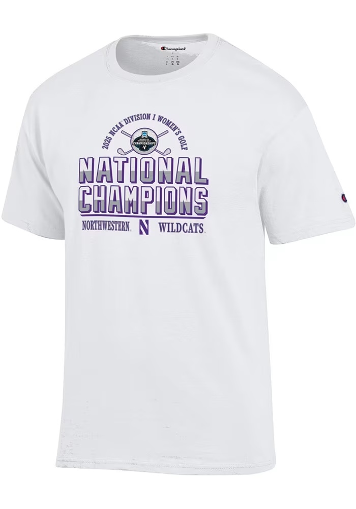 Northwestern Wildcats White Champion 2025 NCAA Womens Golf Champions Jersey Short Sleeve T Shirt