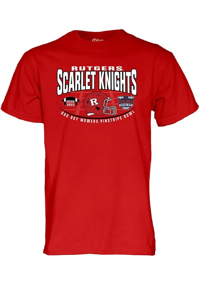 Rutgers Scarlet Knights Red Blue 84 2023 Bad Boy Mowers Pinstripe Bowl Short Sleeve T Shirt