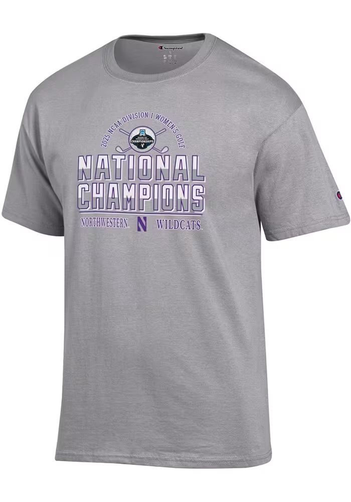 Northwestern Wildcats Grey Champion 2025 NCAA Womens Golf Champions Jersey Short Sleeve T Shirt