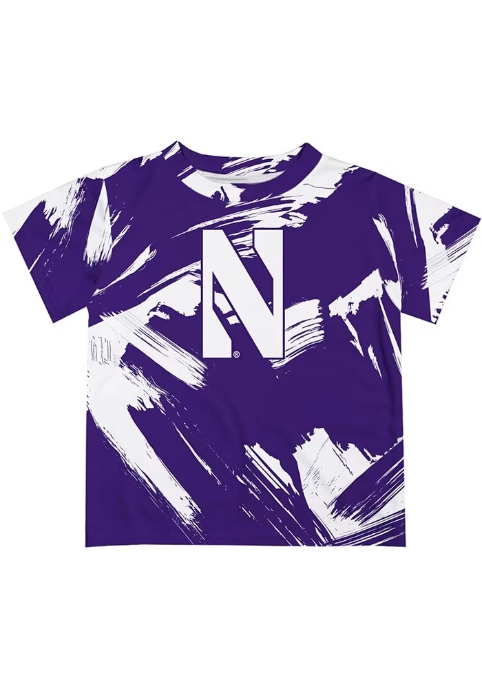 Youth Northwestern Wildcats Purple Vive La Fete Paint Brush Short Sleeve T-Shirt