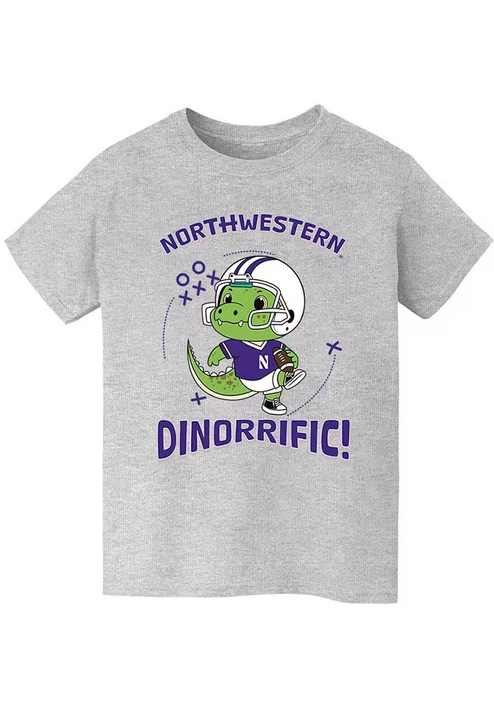 Youth Northwestern Wildcats Grey Vive La Fete Dino-Riffic Short Sleeve T-Shirt