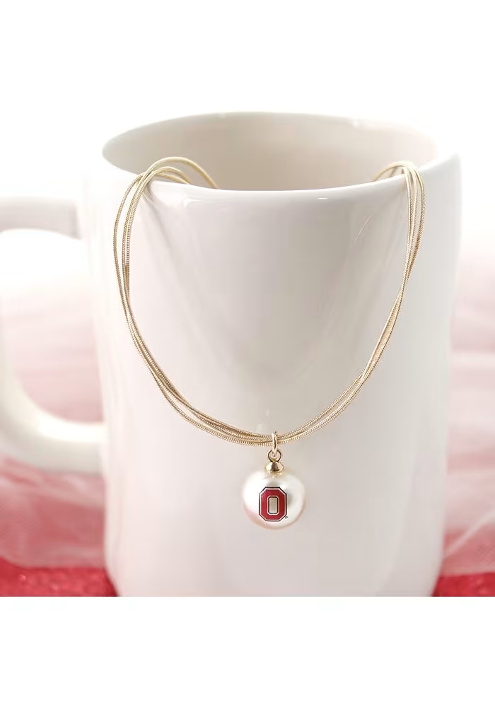 Pearl Logo Ohio State Buckeyes Womens Necklace - Red 2 Pearl Logo Ohio State Buckeyes Womens Necklace - Red