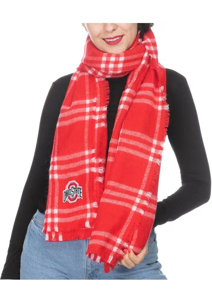 Plaid Blanket Ohio State Buckeyes Womens Scarf - Red