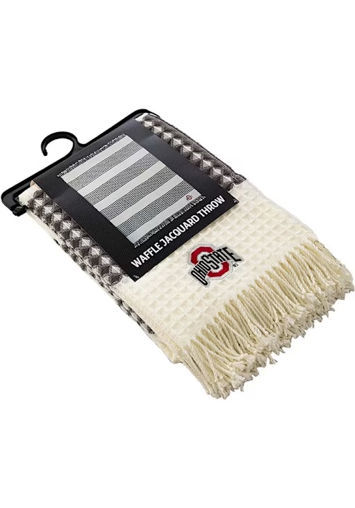 Grey Ohio State Buckeyes Waffle Jacquard 50x60 Tapestry Blanket