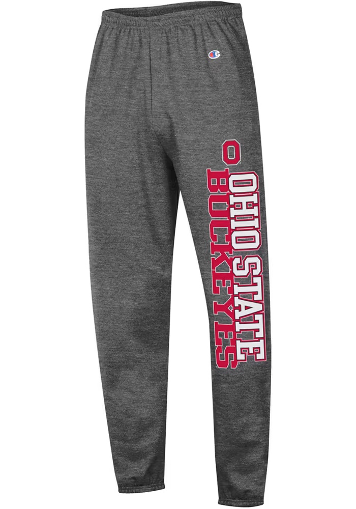 Mens Ohio State Buckeyes Charcoal Champion Powerblend Closed Bottom Sweatpants