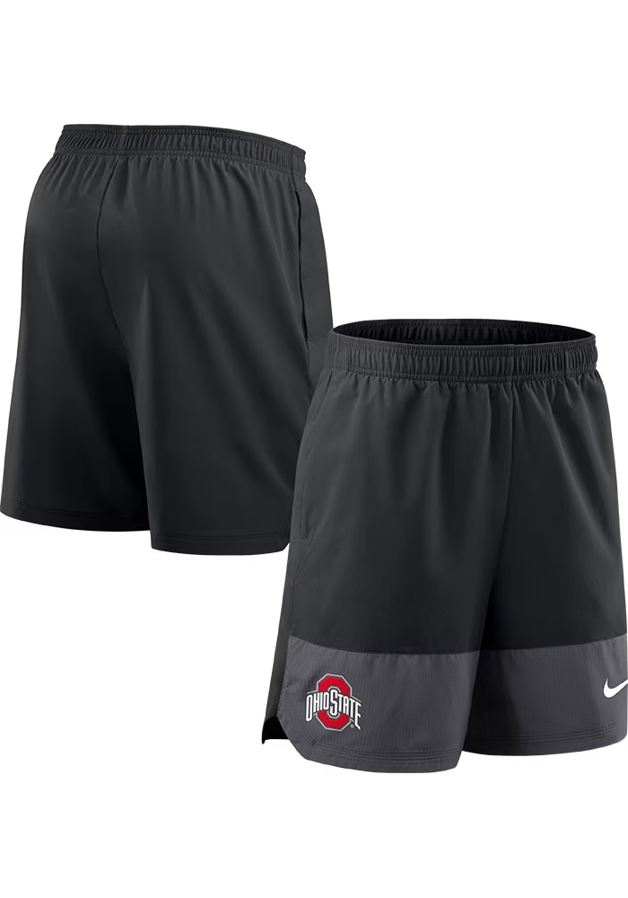 Mens Ohio State Buckeyes Black Nike Dri-Fit Woven Shorts