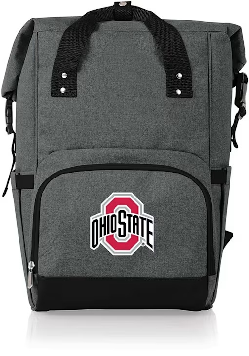 Ohio State Buckeyes Picnic Time Roll Top Cooler Backpack - Grey