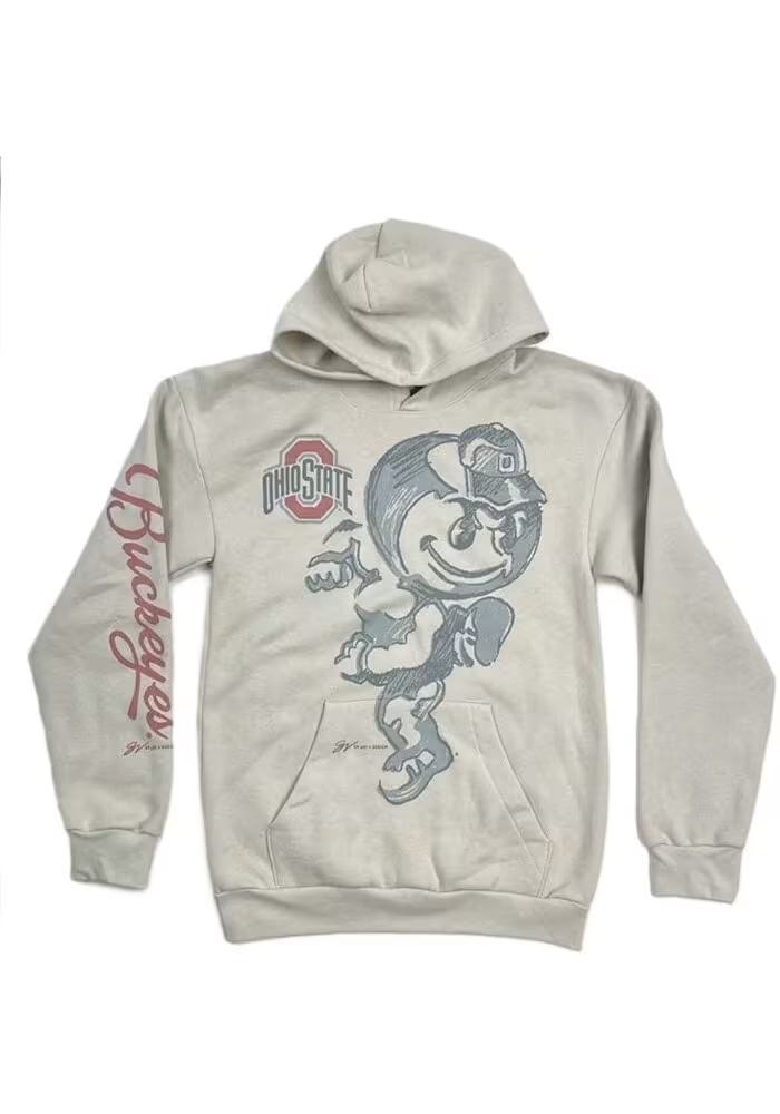 Mens Ohio State Buckeyes White GV Art + Design Brutus Art Sketch Long Sleeve Fashion Hood