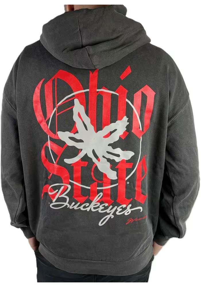 Mens Ohio State Buckeyes Black GV Art + Design Old English Leaf Hooded Sweatshirt