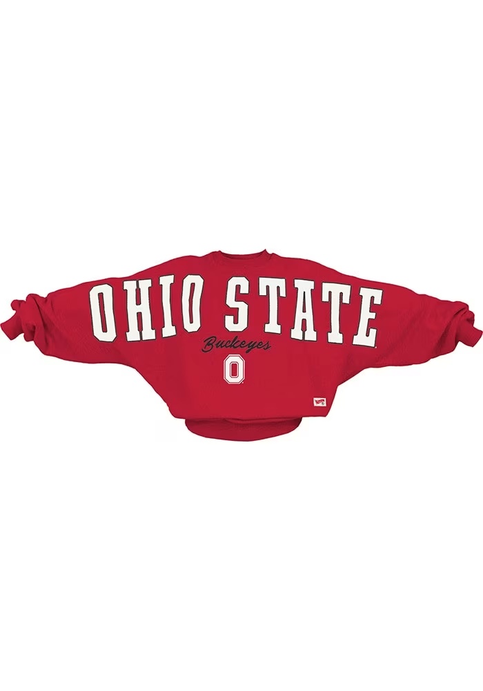 Womens Ohio State Buckeyes Red Pressbox Flannigan Crew Sweatshirt