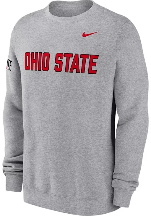 Mens Ohio State Buckeyes Grey Nike Club Fleece Crew Sweatshirt