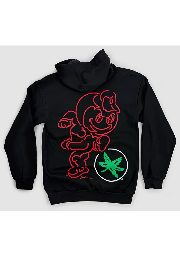 Mens Ohio State Buckeyes Black GV Art + Design Neon Brutus Long Sleeve Fashion Hood