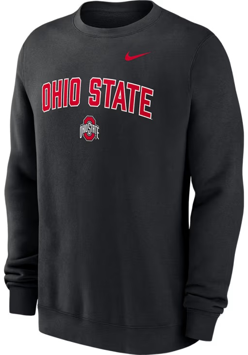 Mens Ohio State Buckeyes Black Nike Arch Mascot Club Fleece Crew Sweatshirt