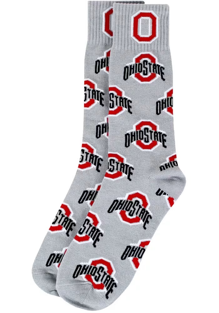 Repeating Logo Ohio State Buckeyes Mens Dress Socks - Grey