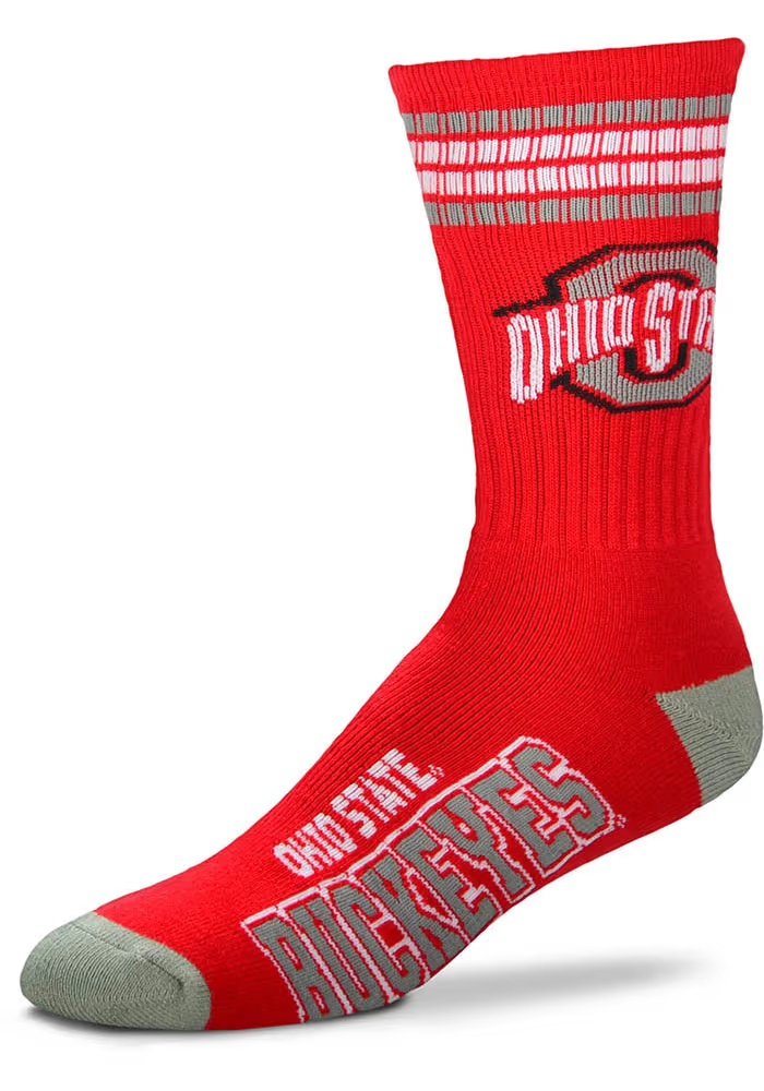 Duece Four Stripe Ohio State Buckeyes Mens Crew Socks - Red