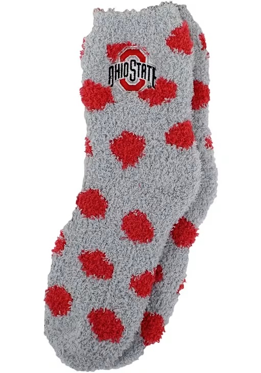 Polka Dot Fuzzy Ohio State Buckeyes Womens Quarter Socks - Grey