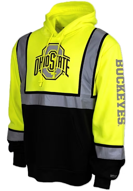 Mens Ohio State Buckeyes Yellow Buffalo Outdoors Hi-Vis Safety Long Sleeve Hoodie