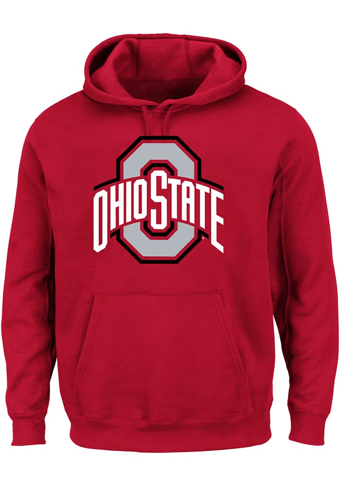 Mens Red Ohio State Buckeyes Primary Logo Big and Tall Hooded Sweatshirt