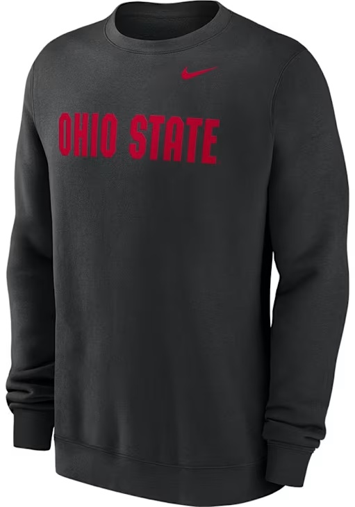 Mens Ohio State Buckeyes Black Nike Wordmark Club Fleece Crew Sweatshirt